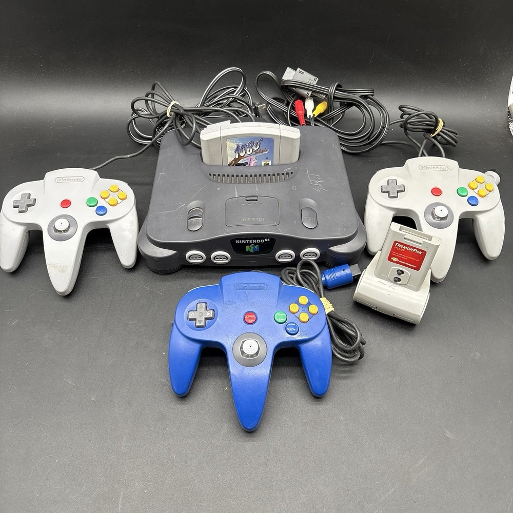 Nintendo 64 N64 Bundle - 1080 Snowboarding Game, 3 Controllers, TremorPak Tested